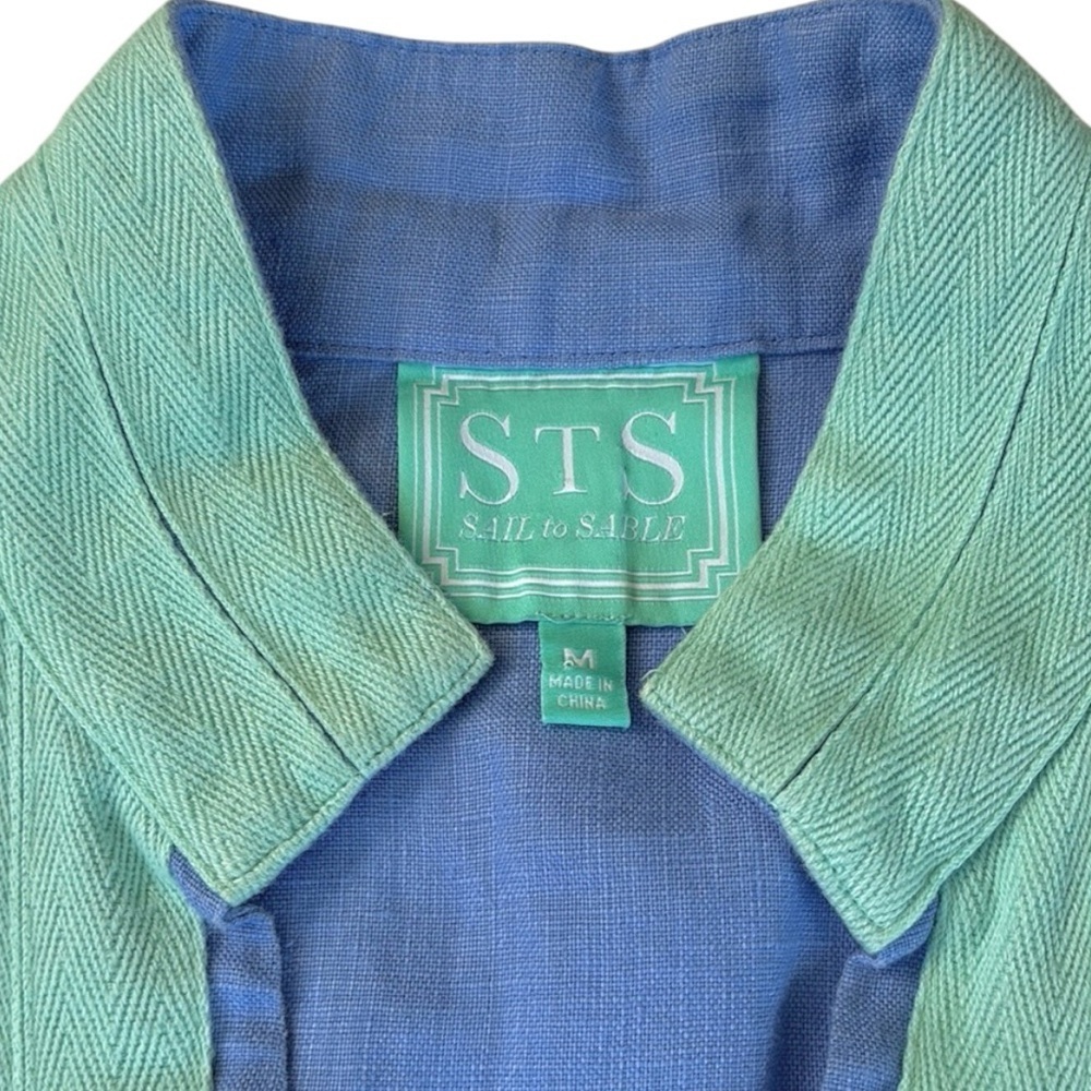 EUC Sail to Sable Linen Tunic Top Blue Mint Green Size Medium - Picture 3 of 10